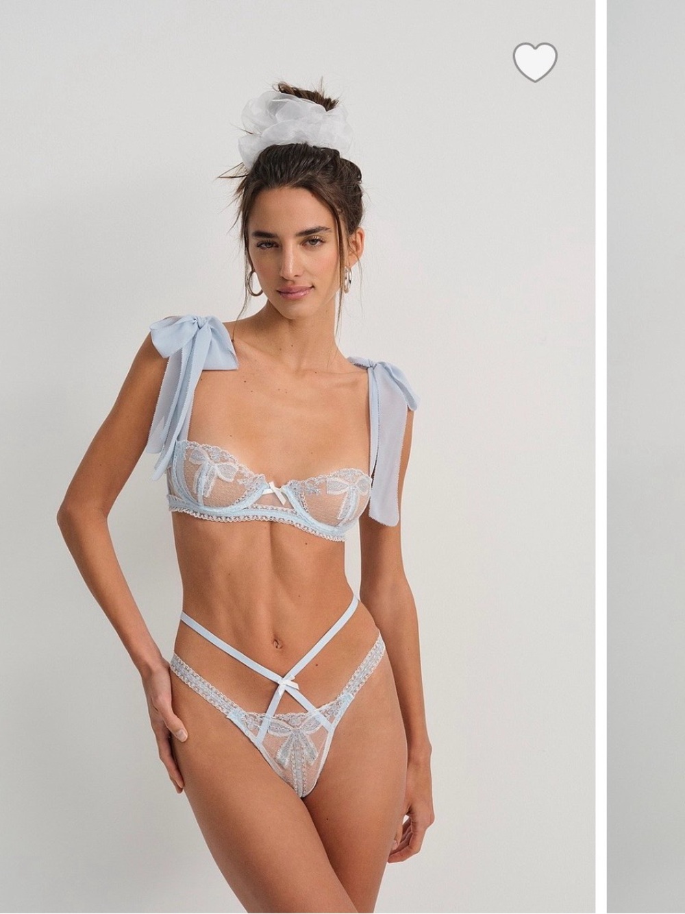 For Love And Lemons Light Blue Sheer Lace Tie-Shoulder Bra & Strappy Brief Set